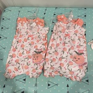 Twins Peach Print 3-6 Rompers